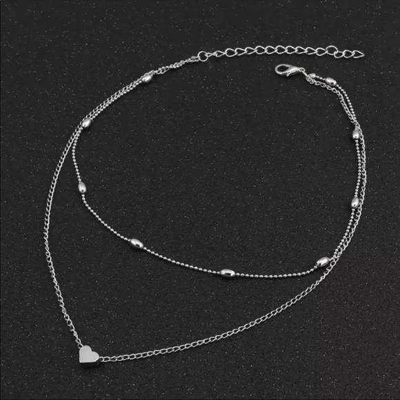 New Simple Style Double Layer Silver Gold Color Beads Love Heart Necklaces - Picture 5 of 10